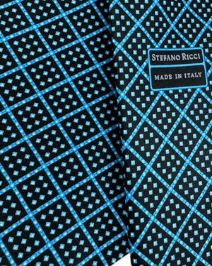 Stefano Ricci Tie Black Royal Blue Grid