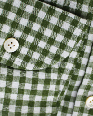 Luigi Borrelli Sport Shirt White Green Check 40 - 15 3/4