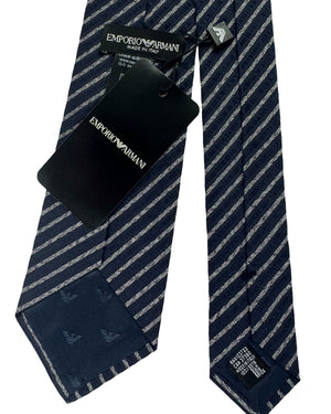 Armani Tie Midnight Blue Stripes - Woven Silk
