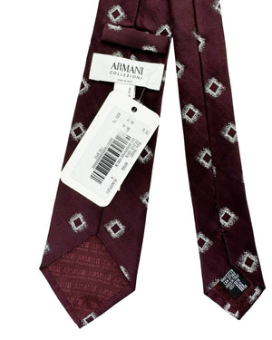 Armani Tie Maroon Silver Geometric Design