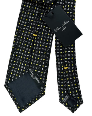 Cesare Attolini Unlined Tie Black With Yellow And White Grid