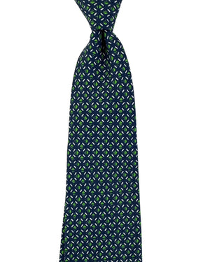 Cesare Attolini Tie Navy And Green Lattice Motif
