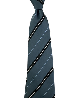 Cesare Attolini Tie Teal Blue Striped With Black And White Accents