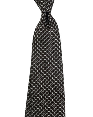 Cesare Attolini Tie Black With White Floral Cluster Pattern