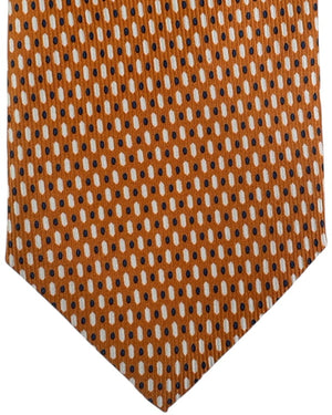 Cesare Attolini Tie Orange With Navy And White Oval Pattern