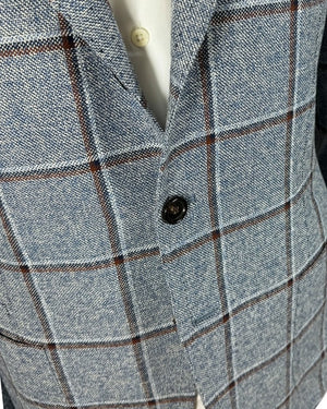 Cesare Attolini Sport Coat Blue Windowpane Wool Silk EU 50/ US 40 SALE