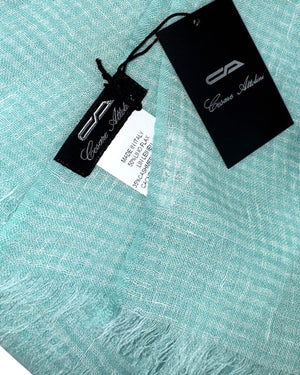 Cesare Attolini Scarf White Aqua Mini Check Cesare Attolini 