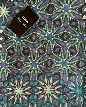 Cesare Attolini Scarf Midnight Blue Design - Cotton Cashmere Shawl Green Design Scarf