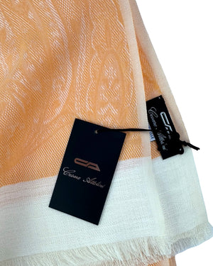 Cesare Attolini Cotton Scarf Peach Orange Paisley SALE