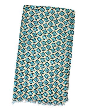 Cesare Attolini Scarf White Aqua Gray - Cotton Cashmere Shawl