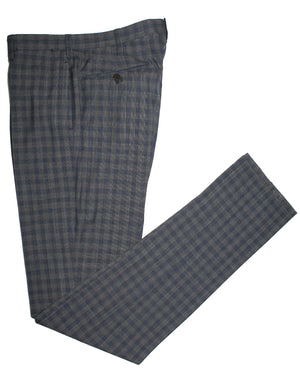Cesare Attolini Wool Suit Gray Midnight Blue Check  Pants