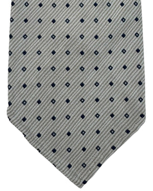 Cesare Attolini Unlined Silk Tie Gray Navy Geometric Squares