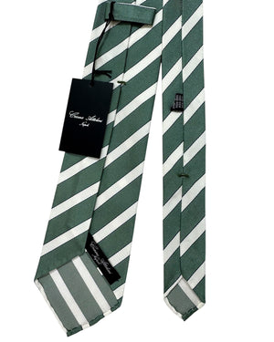 Cesare Attolini Unlined Silk Tie Ceylon Green White Stripes
