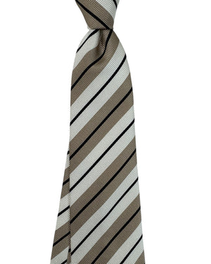 Cesare Attolini Unlined Silk Tie Taupe White Stripes