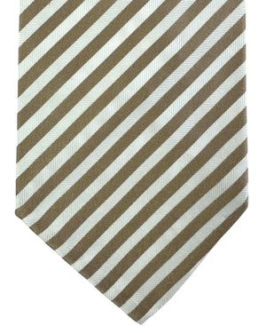 Cesare Attolini Unlined Tie White Taupe Stripes