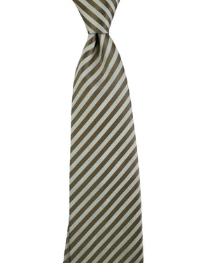 Cesare Attolini Unlined Tie White Taupe Stripes