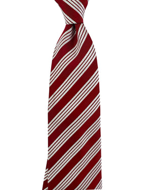 Cesare Attolini Unlined Tie Dark Red Silver Stripes Design