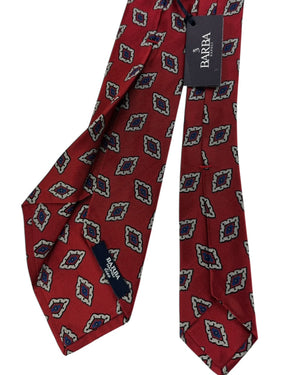 Barba Sevenfold Tie Red Diamond Pattern on Crimson