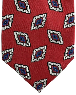 Barba Sevenfold Tie Dark Red Navy Silver Diamond Pattern