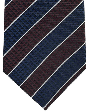 Battisti Sevenfold Tie Midnight Blue Brown Silver Patterned Stripes
