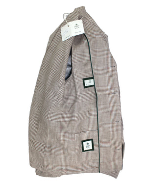 Luigi Borrelli Coat Taupe-Gray Glen Check Wool Linen EU 48 / US 38