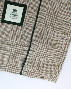 Luigi Borrelli Coat Taupe-Gray Glen Check Wool Linen EU 48 / US 38