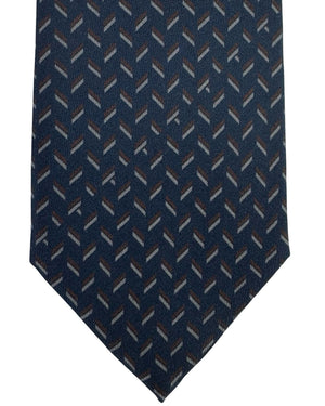 Brioni Silk Tie Midnight Blue Brown Gray Geometric