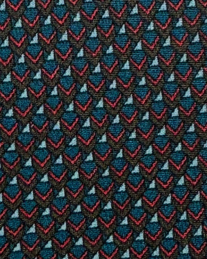 Brioni Silk Tie Teal Gray Red Chevron Pattern