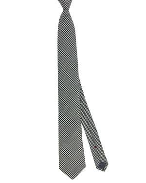 Brunello Cucinelli Tie Black Silver Houndstooth - Wool Silk New