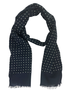 Drake's London Scarf Black With Polka Dots - Wool Shawl