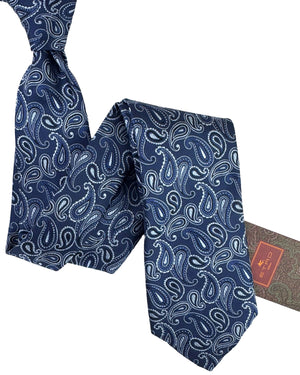 Etro Tie Navy Gray Paisley Design