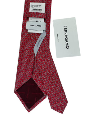 Salvatore Ferragamo Tie Red Gancini Grid- New Collection