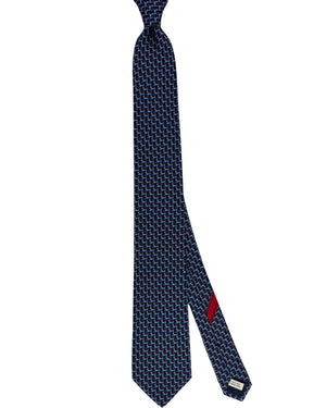 Salvatore Ferragamo Tie Navy Blue Dachshund Dog & Gancini