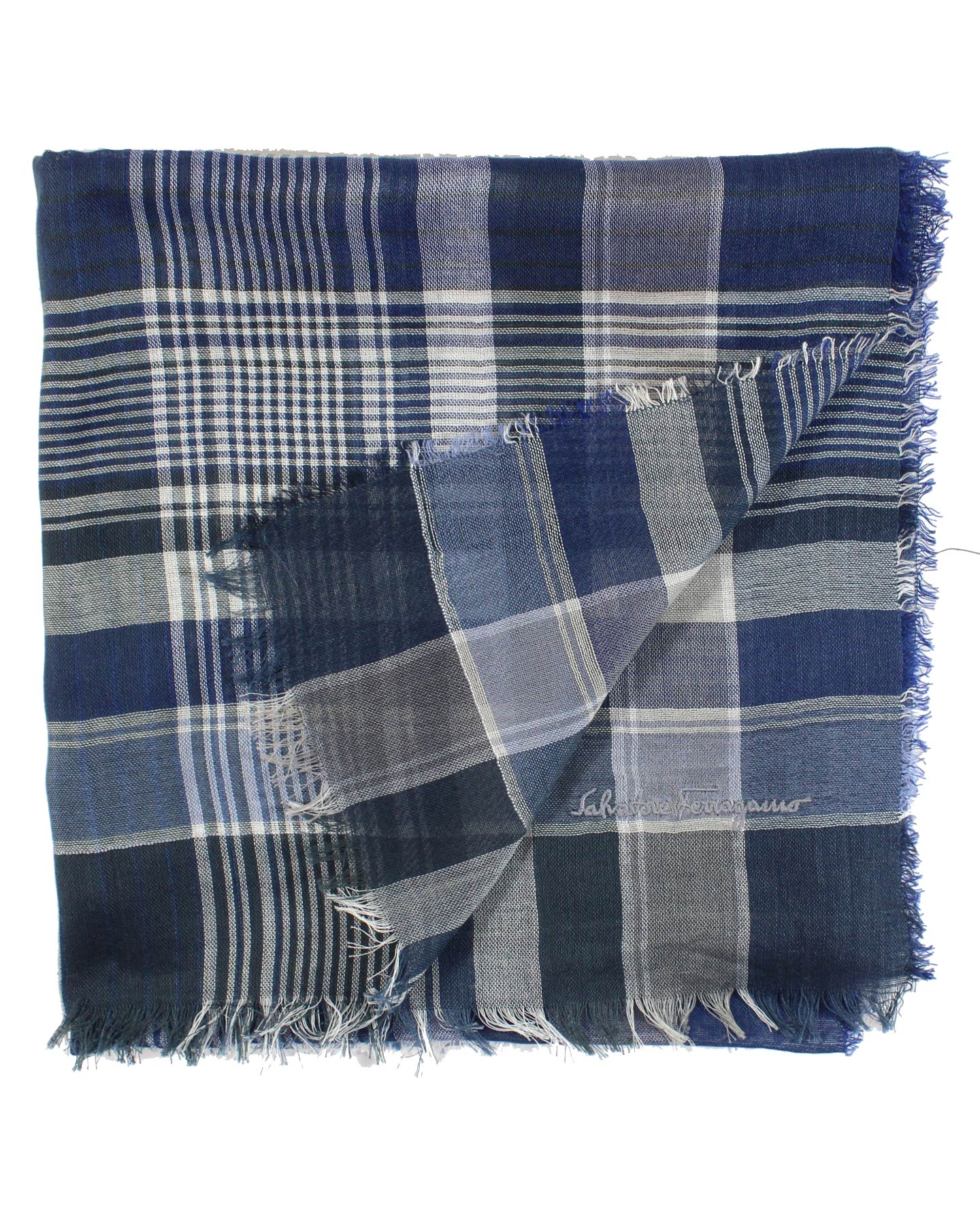 Salvatore Ferragamo Scarf Blue Plaid - Cotton Silk