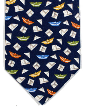 Salvatore Ferragamo Silk Tie Navy Origami Paper Boat