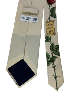 Fornasetti Tie Ivory Rose Scroll Design- Wide Necktie
