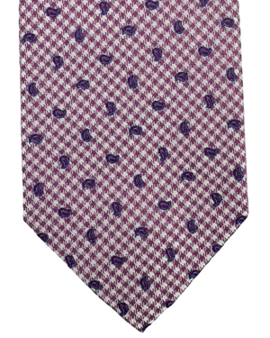 Giampaolo Silk Tie Navy Bordeaux Ivory Houndstooth Mini Paisley