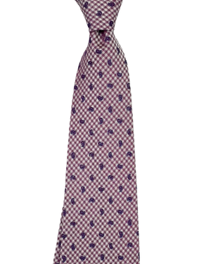 Giampaolo Silk Tie Navy Bordeaux Ivory Houndstooth Mini Paisley