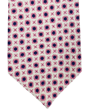 Giampaolo Silk Tie Silver Pink Navy Mini Flowers and hexagons