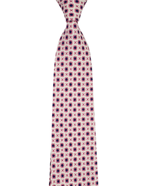 Giampaolo Silk Tie Silver Pink Navy Mini Flowers and hexagons