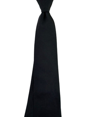 Isaia Sevenfold Tie Solid Black Grosgrain