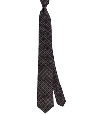 Isaia Sevenfold Tie Brown Diamond Dot Pattern