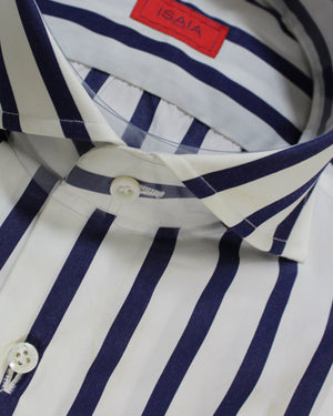 Isaia
 Shirt White Navy Bengal Stripes