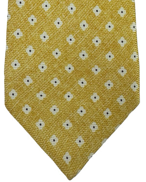 Kiton Sevenfold Tie Yellow And White Floral Dot Pattern
