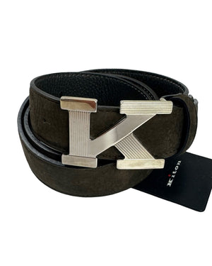 Kiton Belt Dark Brown Suede K Logo 90/ 36 Resizable