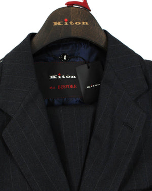 Kiton Suit Gray Stripes 3 Piece 14 Micron Wool Men Suit EU 56 / US 44 L
