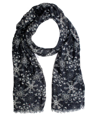 Kiton Scarf Black Gray Flowers -