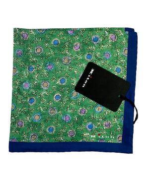 Kiton Silk Pocket Square Green Floral