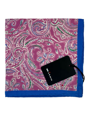 Kiton Silk Pocket Square Pink Ornamental