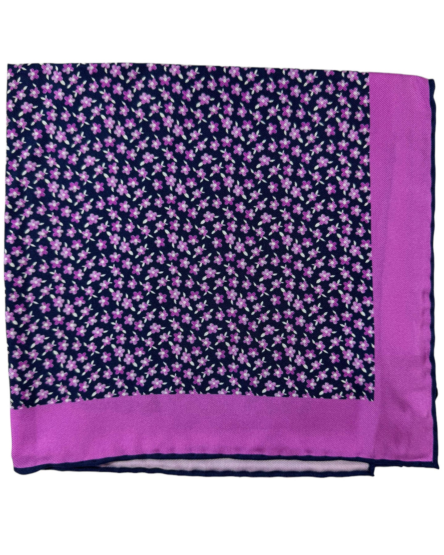 Kiton Silk Pocket Square Purple Dark Blue Floral
